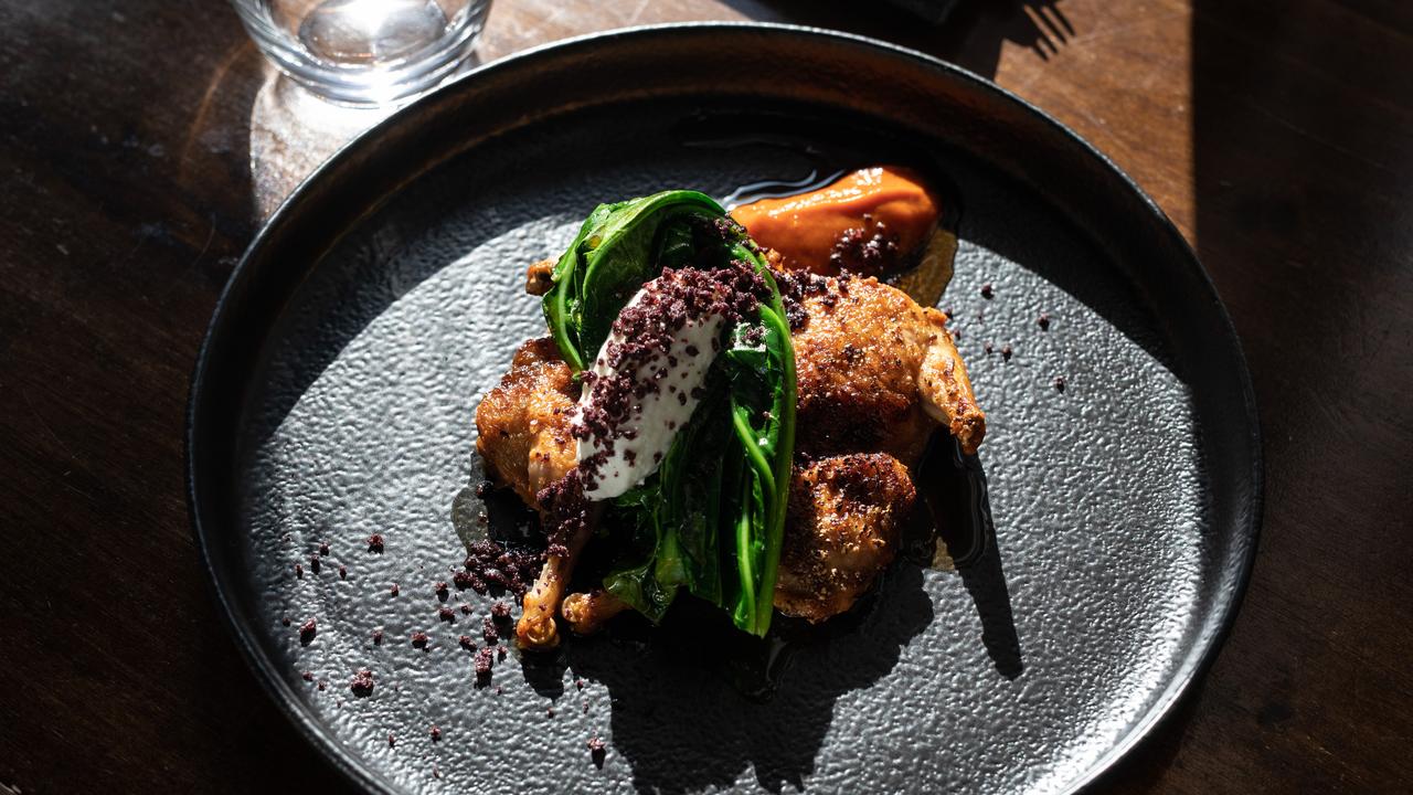 The harissa roasted quail at La Lune Wine Co, South Brisbane. Picture: David Kelly