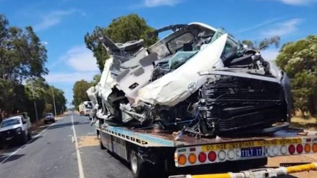 A woman has been flown to hospital with serious injuries and two others have been freed from their vehicle in a shocking crash in Perth’s southeast. Picture: Nine News