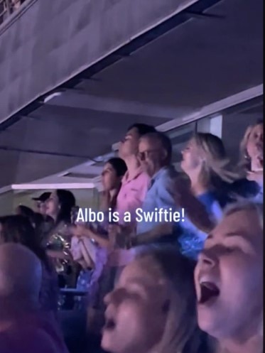 Prime Minister Anthony Albanese enjoying a Taylor Swift concert in Sydney on Friday night.