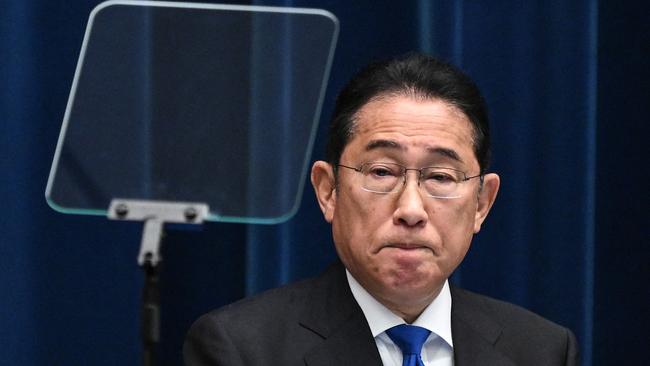 Japan's Prime Minister Fumio Kishida announces that he is stepping down. Picture: AFP.