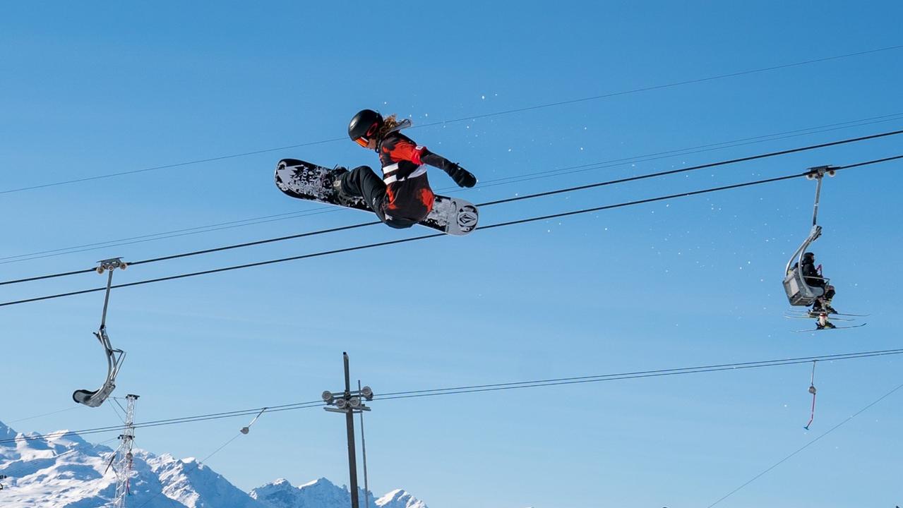 Young snowboarder Valentino Guseli in action in Switzerland. Pic Supplied