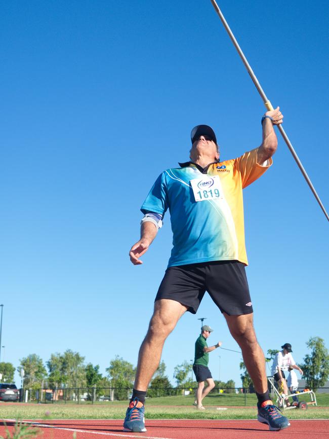 The Javelin throw by Kevin Galea is based on pure strength. Mackay Athletics Summer Series. November 20th, 2021. Picture: Marty Strecker