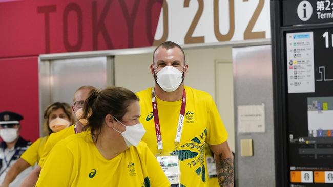 Defending 100m freestyle champion Kyle Chalmers at Narita International Airport Picture: Getty Images