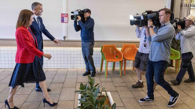 Premier Peter Malinauskas and Labor candidate for Dunstan Cressida O'Hanlon in Norwood after she created political history with her Dunstan by-election win. Picture: NCA NewsWire/Kelly Barnes