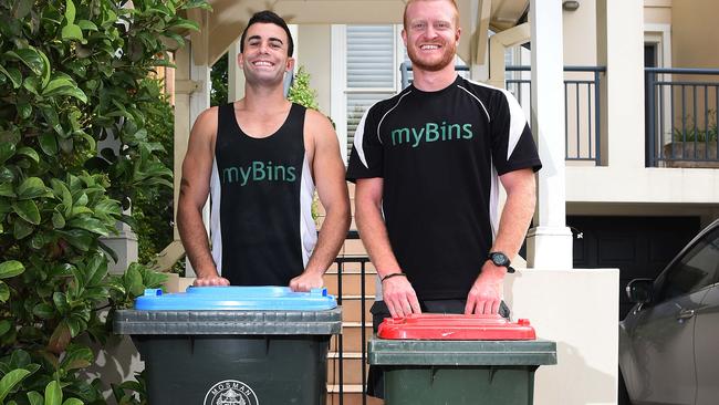 Photo for myBins - company that takes people's bins to the curb for $1 a bin! Just expanded to lower north shore. founders Amos and Joe and Moose taking out bins in Mosman!