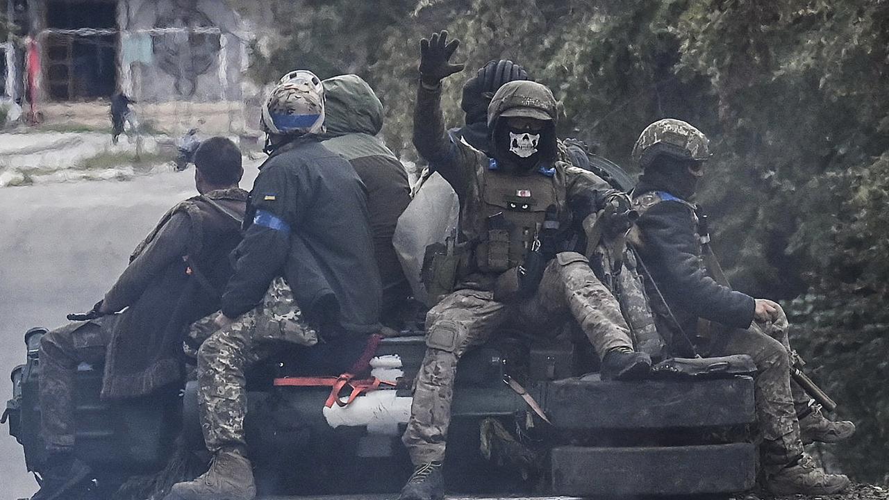 Ukrainian soldiers in Izyum, in the Kharkiv region in eastern Ukraine, on September 14. Picture: Juan Barreto / AFP