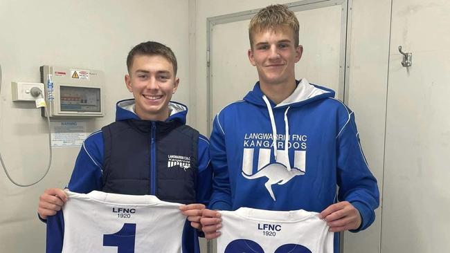 Kylan Mitchell (left) and Charlie Orchard made their senior debuts for Langwarrin on Saturday. Pic: Facebook