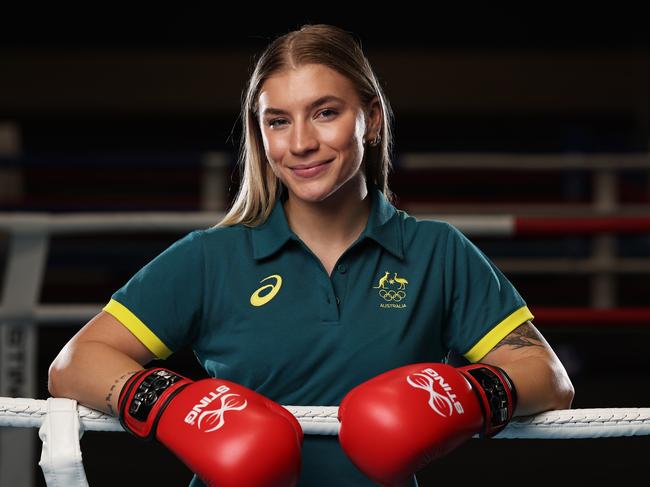 CANBERRA, AUSTRALIA - MARCH 15:  Marissa Williamson Pohlman poses during the Australian 2024 Paris Olympic Games Boxing Squad Announcement at AIS Combat Centre on March 15, 2024 in Canberra, Australia. (Photo by Matt King/Getty Images for AOC)