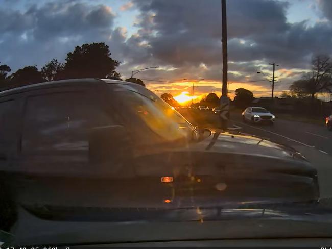 Footage of a sunset car crash in Oakleigh has people divided over who is to blame. Picture: Facebook