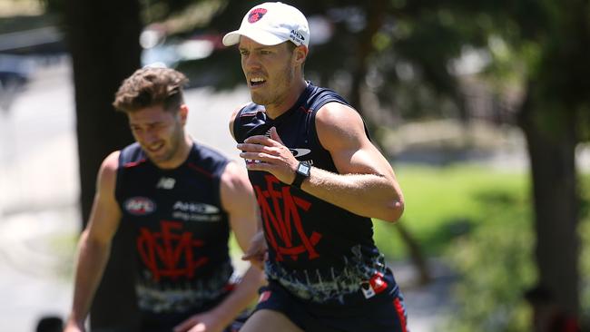 Jake Melksham in action at Melbourne training. Picture: Wayne Ludbey