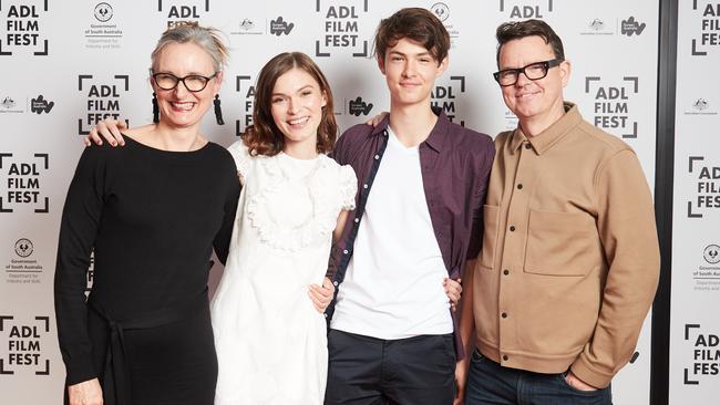 Roz Hervey, Tilda Cobham-Hervey, Huey Cobham-Hervey and Geoff Cobham at the opening night of the 2018 Adelaide Film Festival. Picture: Matt Loxton