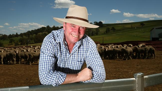 Barnaby Joyce on the campaign trail in New England sheep country near Walcha. Picture by Peter Lorimer.