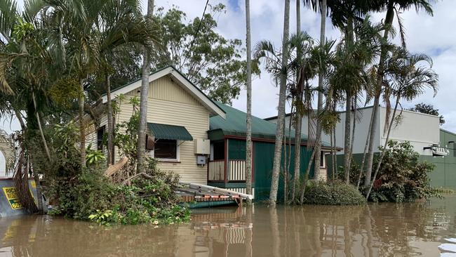 Flood water fills Ewing Street on March 1, 2022, a day after Lismore was hit by a record flood. Picture: Stuart Cumming