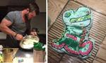 <b>CHRIS HEMSWORTH</b> 
<p> "What happens when the bakery says they don't have time to make your daughter a birthday cake? You get involved and smash one out yourself ! I call it 'La TRex al la chocolate'" <i> Source: Instagram </i></p>