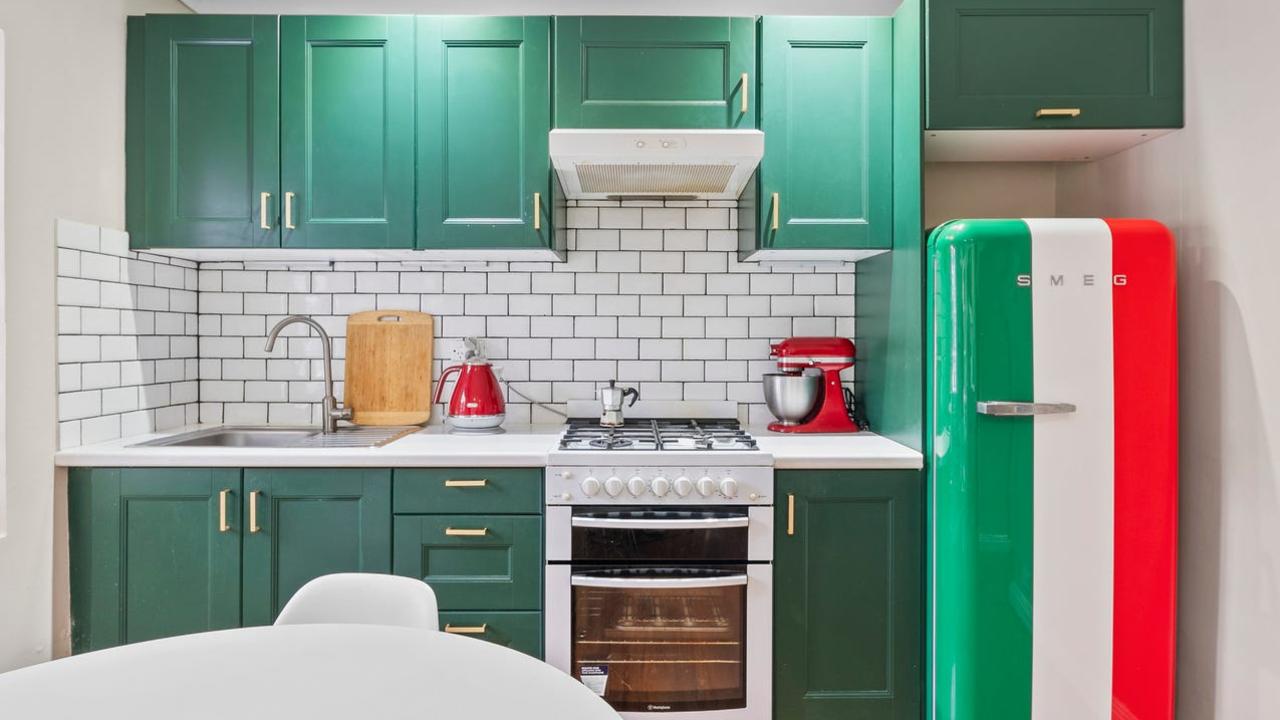 The colourful kitchen.