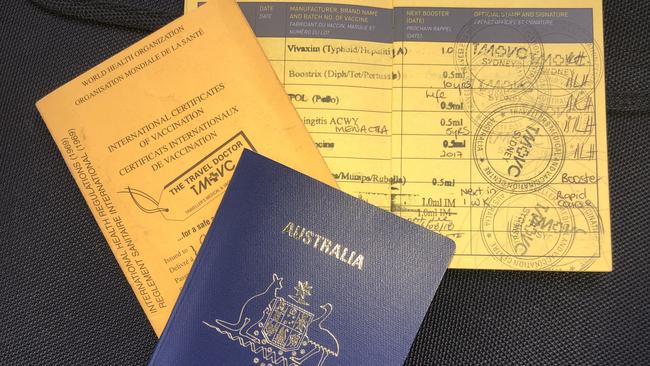 Australia has long had a vaccination travel booklet, mandatory for travel to some countries and through airports to stop the spread of certain diseases like Yellow Fever. A COVID-19 version would be electronic. Picture: Charles Miranda