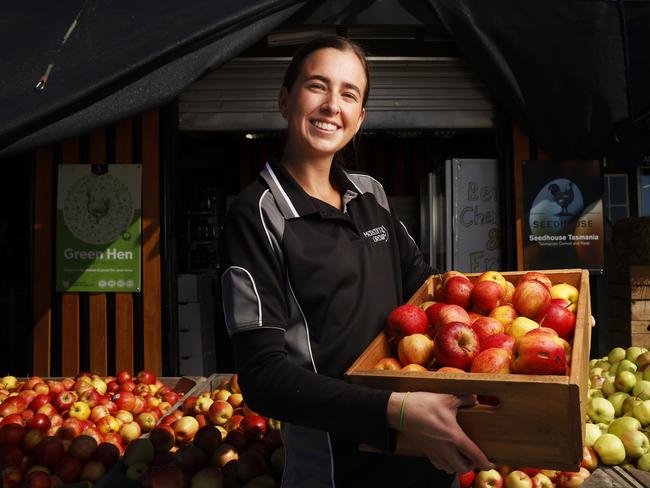 Shelbee Murray staff member with new season royal gala apples at Merediths Orchard shop in Margate.  Picture: Nikki Davis-Jones