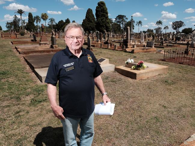 Toowoomba United RSL Sub Branch resource officer Lindsay Morrison at what is believed to be the grave site of World War I soldier Haim Justus Heinrich.