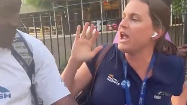 A pregnant New York hospital employee was filmed in a viral dispute with a black man over a Citi Bike. Picture: @Imposter_Edits/Twitter