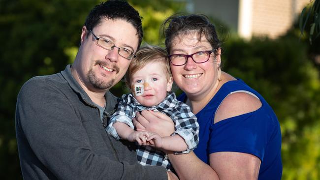 Adam Barton and Tara Campbell with Ryder. Picture: Sarah Matray