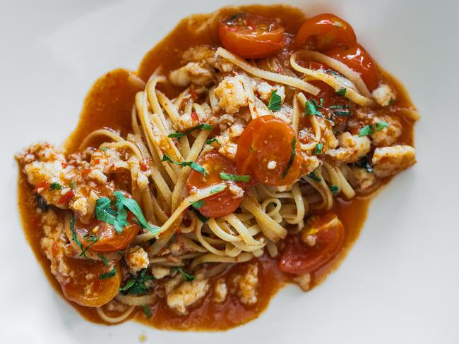 Crab linguine with tomato bisque