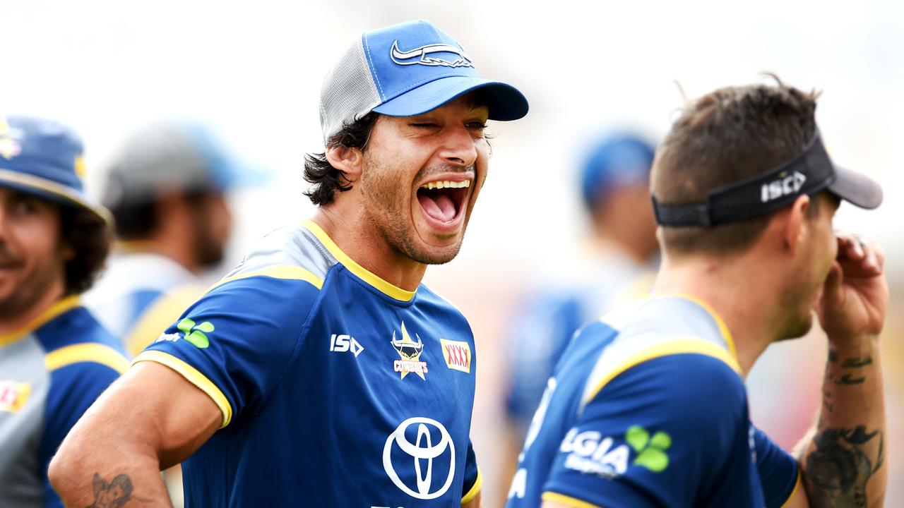 Johnathan Thurston and Ben Hampton at Cowboys training at 1300SMILES Stadium. Picture: Alix Sweeney, February 2018