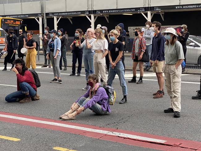 Serial climate protesters Emma Dorge and Alice Wicks in the crowd at the protest.