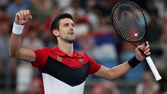 Novak Djokovic celebrates his win over Daniil Medvedev. Picture: Getty