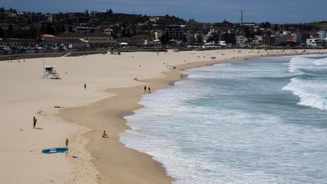 A quiet Bondi Beach in Sydney eastern suburbs on Wednesday. Picture: Getty Images