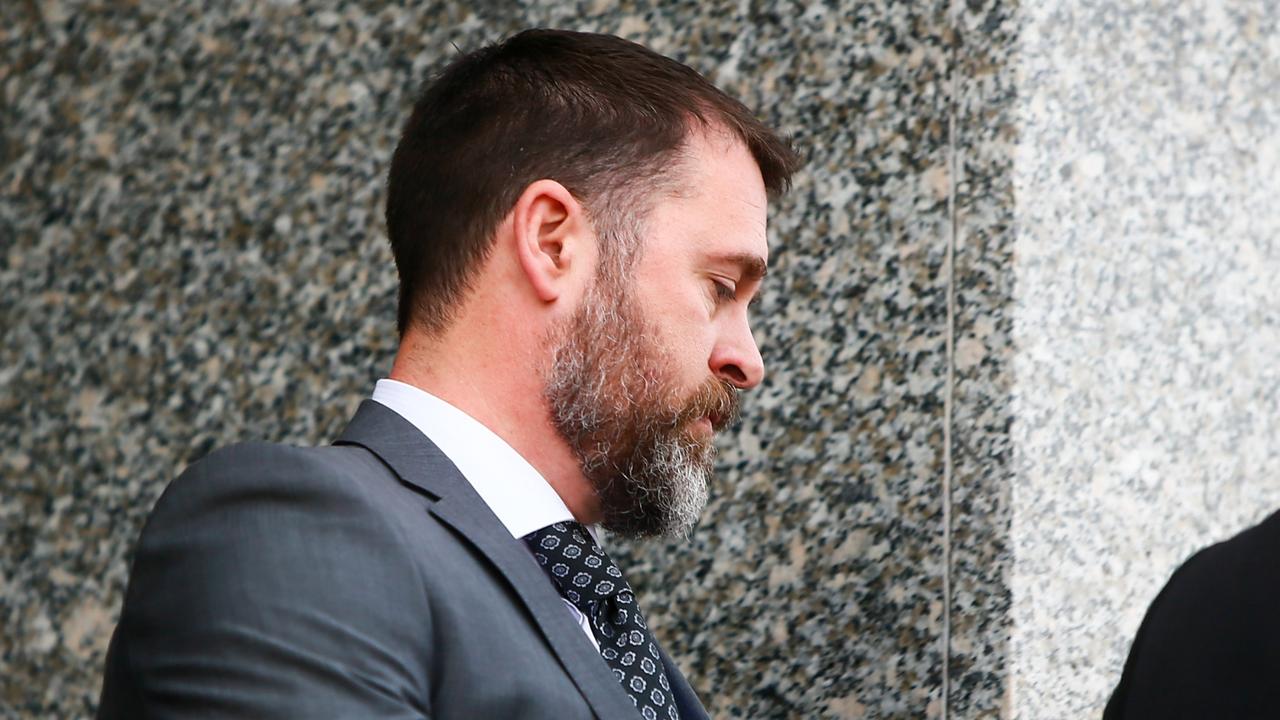 Ex Tasmanian Police contsable Aaron Tasman Bonner after his first court appearance for manslaughter, causing grievous bodily harm and driving charges. Picture: PATRICK GEE