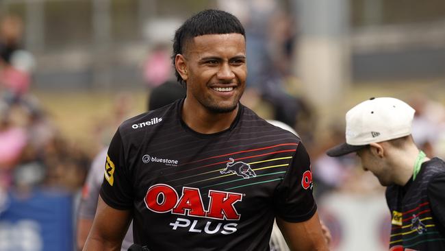 DAILY TELEGRAPH SEPTEMBER 26, 2023. Stephen Crichton during the Penrith Panthers fan day and open training session at BlueBet Stadium in Penrith. Picture: Jonathan Ng