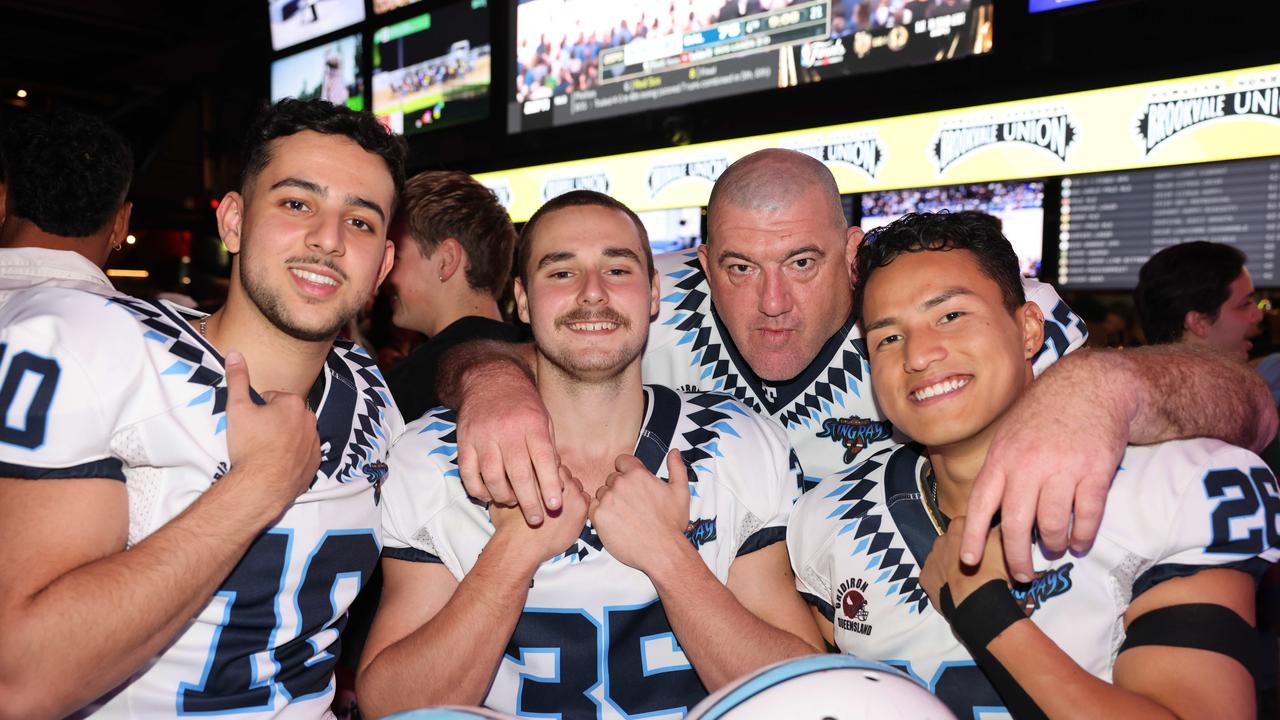 Aryan Sabet, Jacob Smith, Sid Gurung and Ken Lee at The Sporting Globe Bar and Grill launch at Surfers Paradise for Gold Coast at Large. Picture, Portia Large.