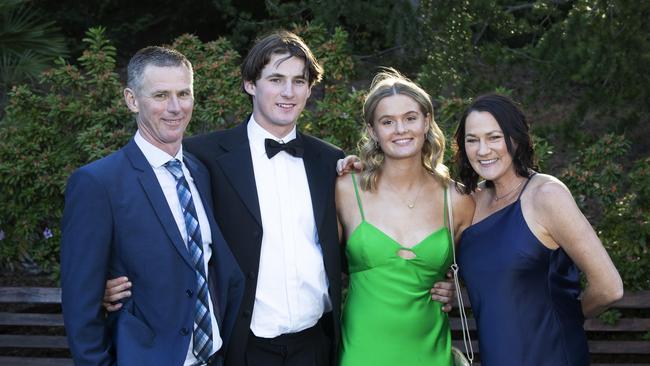 The Hutchins School leavers dinner at the Royal Tasmanian Botanical Gardens, Terry Moore, Axel Moore, Poppy Newton and Christine Moore. Picture Chris Kidd