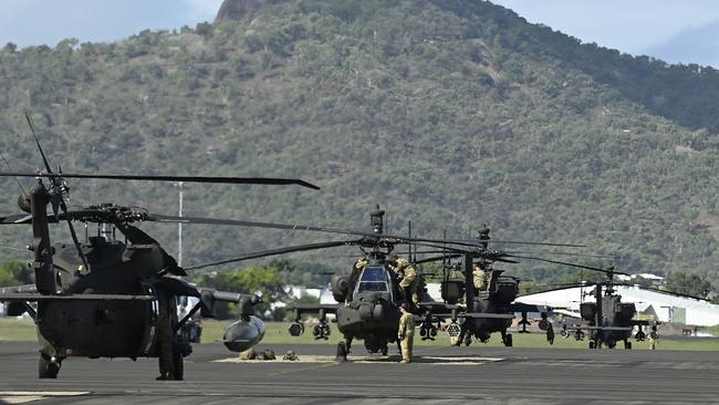 American helicopters on the ground in Townsville. Picture: Getty Images