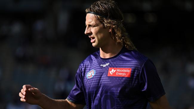 Nat Fyfe attended 65 per cent of centre bounces in Fremantle’s last match. Picture: Daniel Carson/AFL Photos via Getty Images