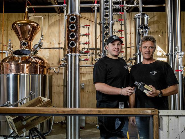 Business profile piece on Grandad Jacks Distillery in Miami, a new venture from father-son combo David and Luke Ridden. Luke Ridden and David Ridden in the distillery. Picture: Jerad Williams