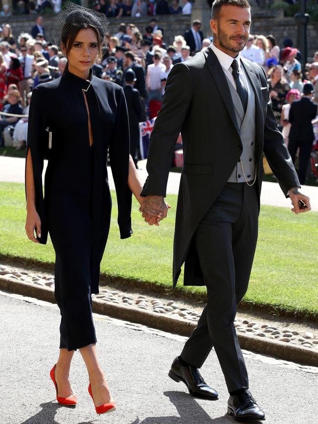 Victoria Beckham and David Beckham arrive for the May wedding ceremony of Prince Harry and Meghan Markle. Picture: Chris Radburn/Getty Images