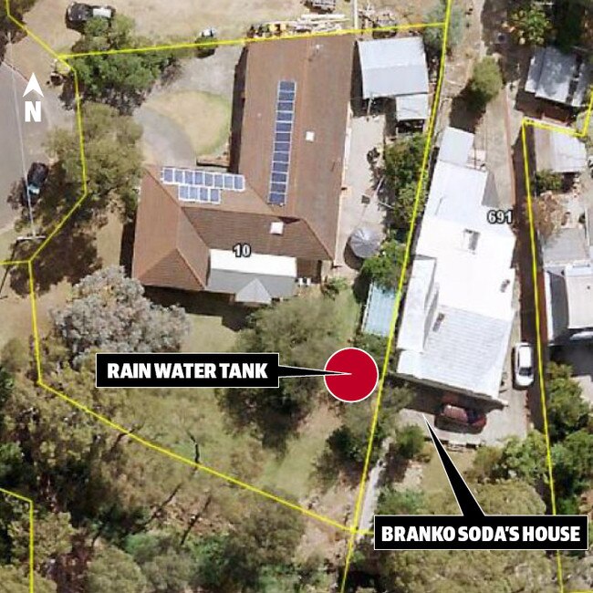 The location of the rainwater tank put next to Branko Soda’s house at Magill.