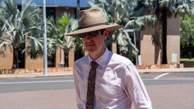 Matt Wright's lawyer Giles O'Brien-Hartcher arrives at the Darwin Local Court. Picture: Pema Tamang Pakhrin