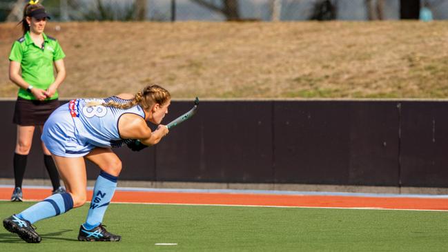 Rising hockey star Sienna Campese, daughter of Wallabies great David Campese, for the NSW Blues at the under-18 national championship.