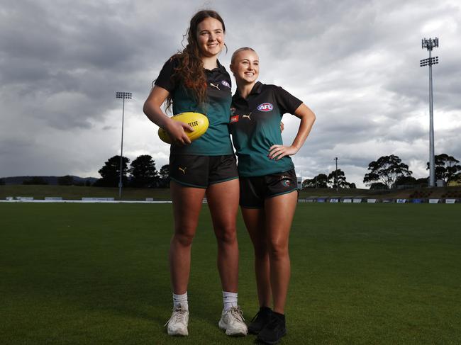 Georgia Clark and Brooke Barwick were both taken high up in Monday night’s AFLW Draft. Picture: Nikki Davis-Jones