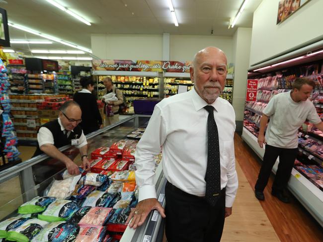 Supermarket supremo Roger Drake at his Torrensville Foodland in 2017. Picture: Kelly Barnes