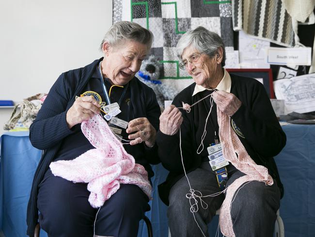 Alisa Stewart, 82, of Belmont CWA, and Anne Pratt, 82, of Eurongilly CWA. Picture: Dylan Robinson