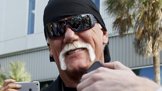 Hulk Hogan, whose given name is Terry Bollea, speaks to the media after a jury returned its decision Monday, March 21, 2016, in St. Petersburg, Fla. A jury has hit Gawker Media with $15 million in punitive damages and its owner with $10 million, adding to the $115 million it awarded last week for publishing a sex video of Hogan. (Dirk Shadd/The Tampa Bay Times via AP) TAMPA OUT; CITRUS COUNTY OUT; PORT CHARLOTTE OUT; BROOKSVILLE HERNANDO TODAY OUT; MANDATORY CREDIT