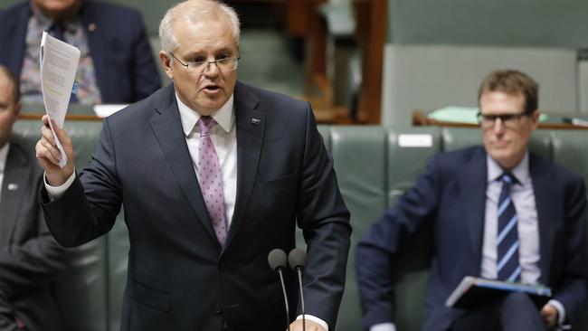 Scott Morrison and Attorney-General Christian Porter, right, in question time on Tuesday. Picture: Sean Davey