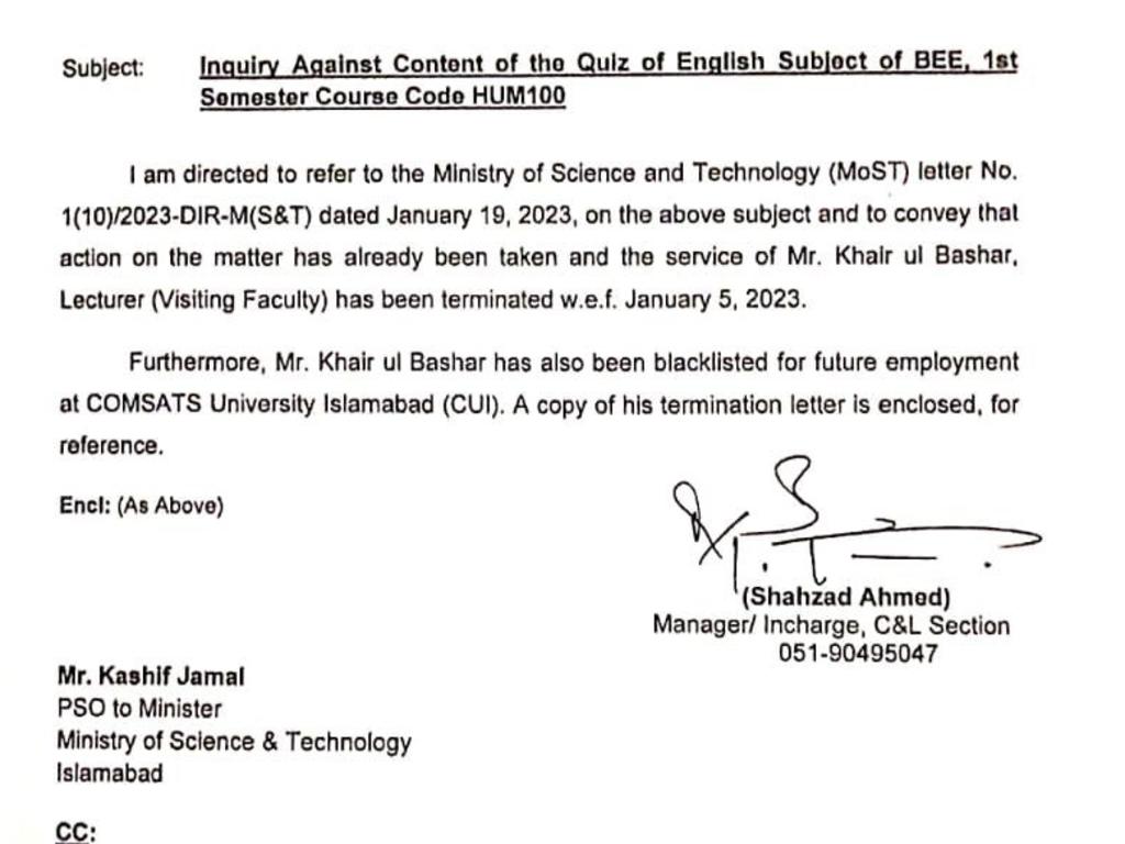 The question prompted uproar from both students and staff leading to Bashar being fired from the university. Picture: Jam Press