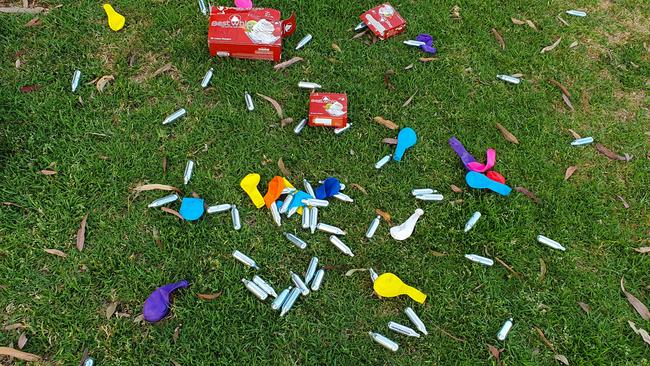 Empty nitrous oxide canisters littered at the Western Youth Centre Oval on Marion Rd in October.