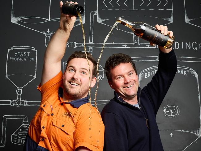 Pirate Life Brewer, Jake Haysman with Richard Angove from St. Anges Distillary at Pirate Life in Port Adelaide, where theyÃve teamed up to create a limited edition Sour Ale, Monday, Dec. 12, 2022. Picture: Matt Loxton