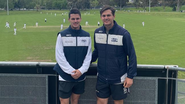 Old Geelong co-senior coach Nick Dixon with new senior assistant and brother Scott. Picture: Old Geelong Facebook