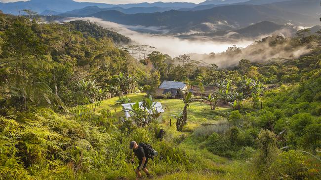 A hiker leaves Nauro village, Kokoda Track. Picture: Getty